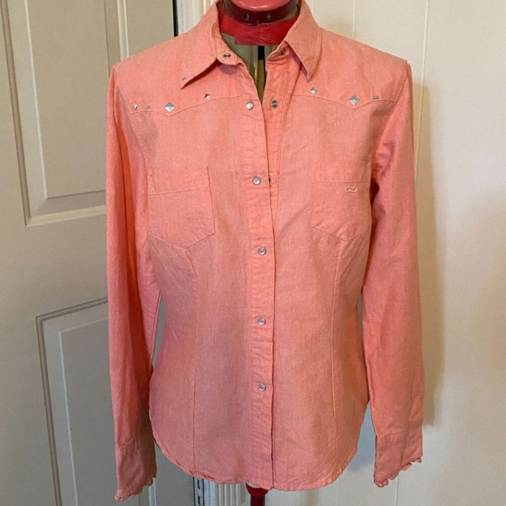 Roper Button Down Pearl Snap Long Sleeve Cotton Shirt Women Size L